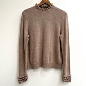 Boden ruffle neck ruffle sleeves tan wool cashmere blend sweater woman’s large